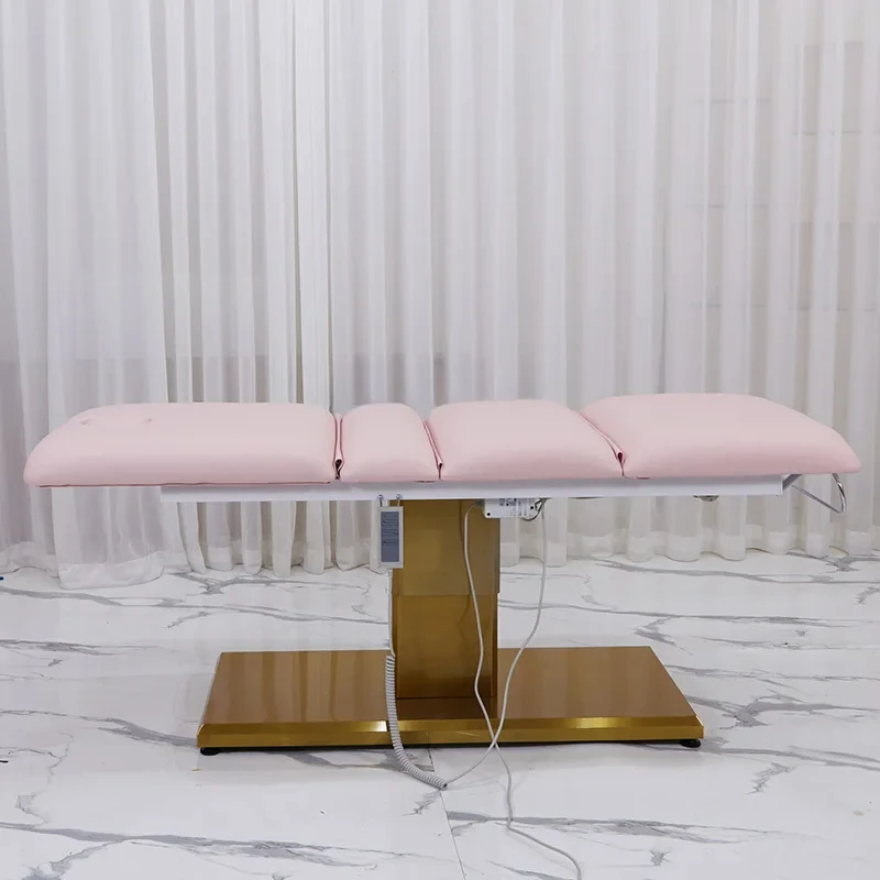 Lit de beauté électrique rose, canapé de tatouage, chaise pliante de levage du corps en plastique micro, massage médical, meubles de salon