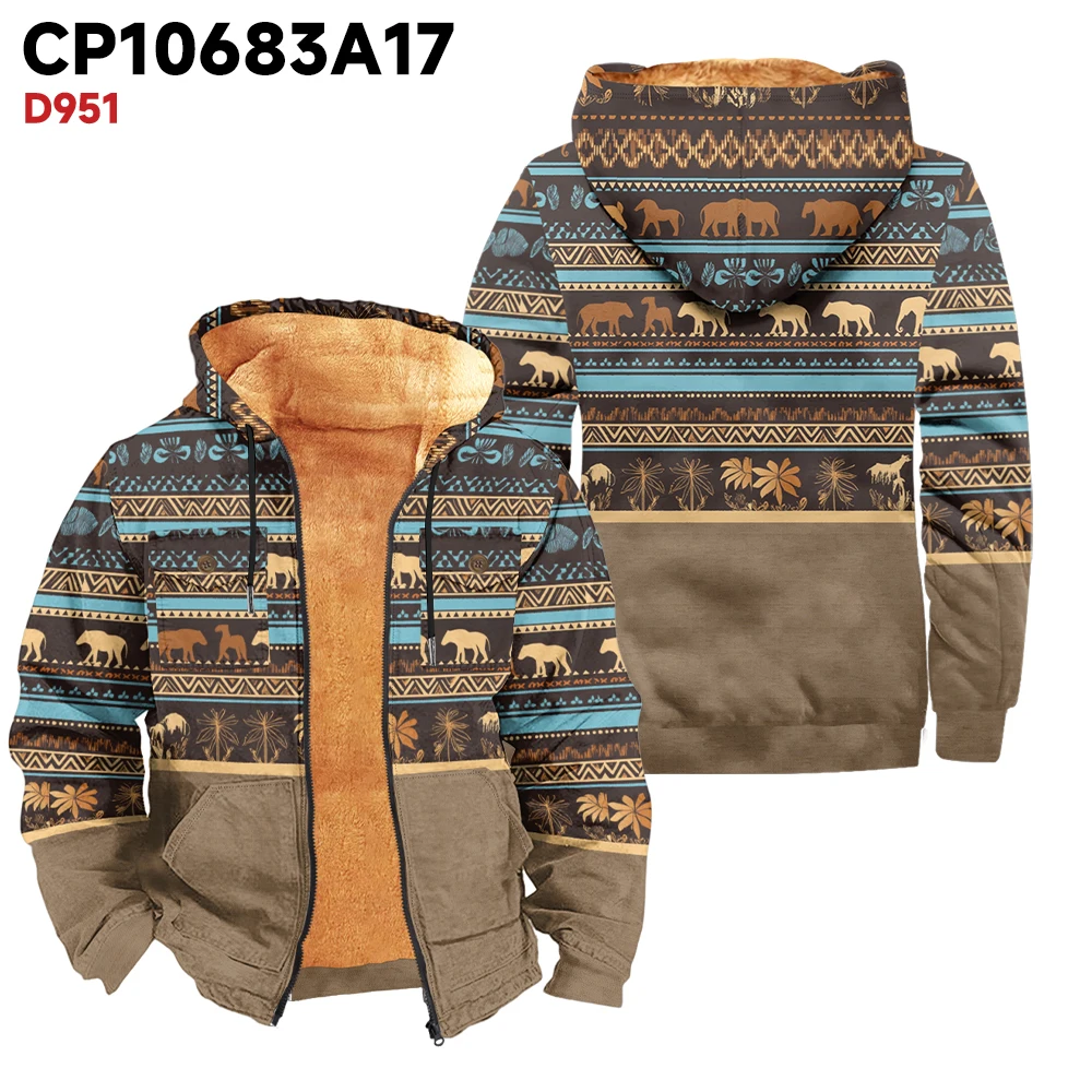 Men's outerwear, winter jacket, vintage animal and plant print jacket, high-quality, thick and warm