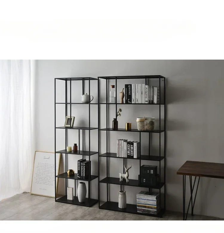 Nordic living room floor to ceiling steel bookshelf, wrought iron storage rack, simple steel frame, whole wall storage