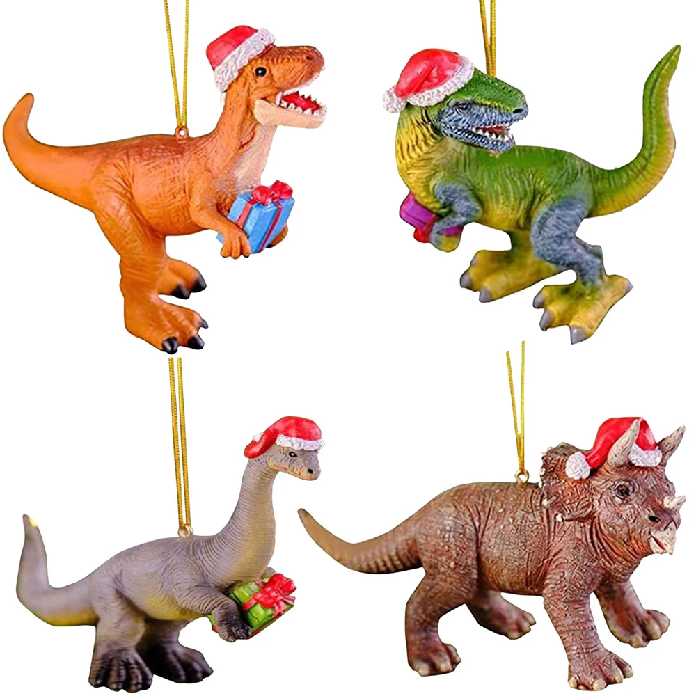 Christmas Dinosaur Flat Pendants Acrylic Xmas Tree Hanging Ornaments For Noel Tree Decoration Navidad Kids Gifts Supplies