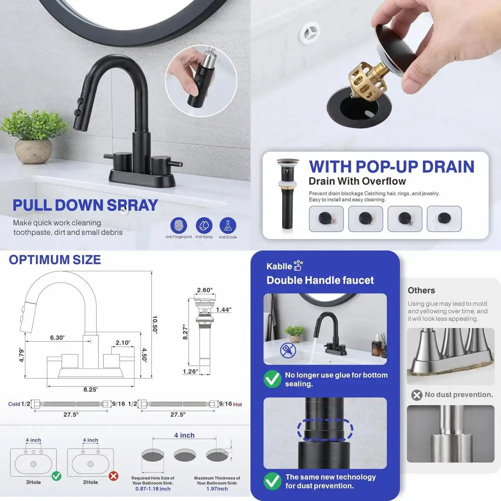 

3-Hole Oil Rubbed Bronze Pull-Out Spray Faucet with 4 Centers for Laundry Sink