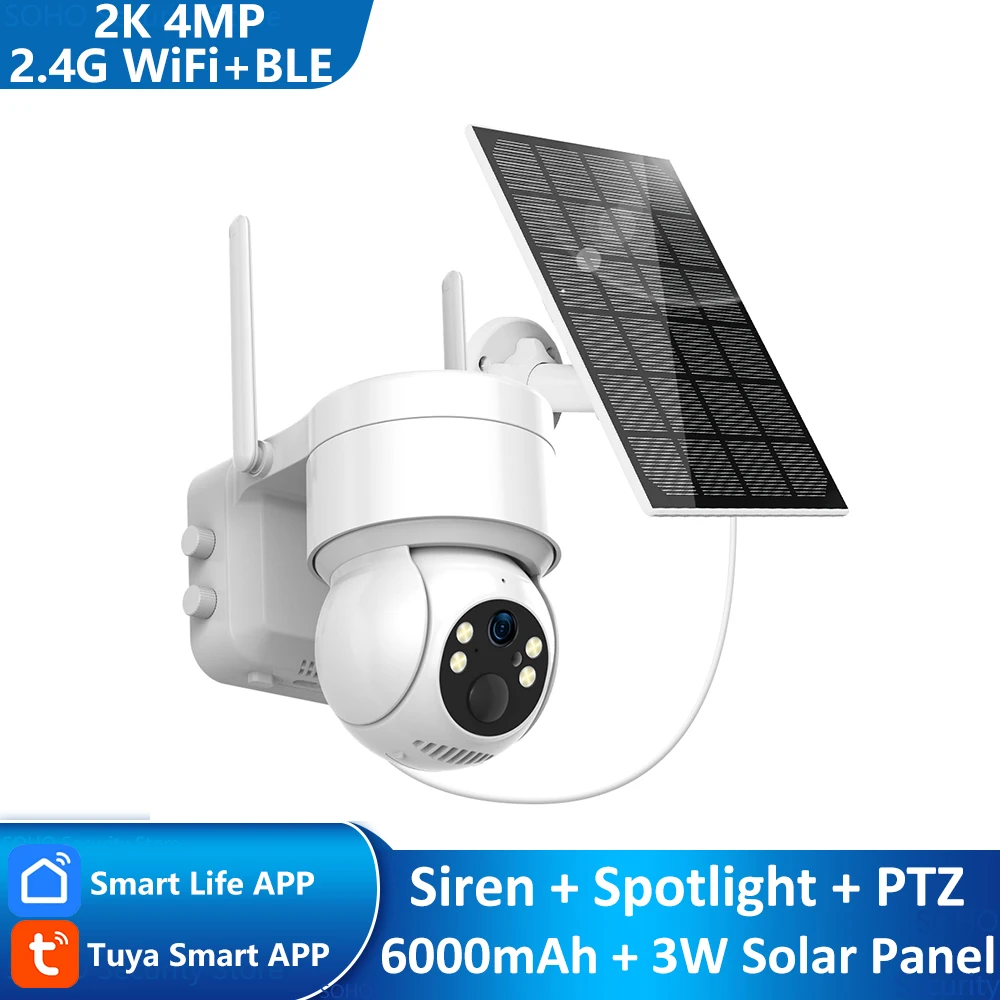 tuya vida inteligente wifi ble bateria recarregavel solar sirene ao ar livre holofote ptz pir vigilancia seguranca cctv camera ip 2k 4mp 01