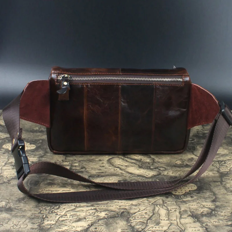 Männer Fanny Pack Taille Brieftasche Tasche Öl Wachs Echtem Leder Rindsleder Vintage Messenger Schulter Sling Brust Tasche Hüfte Bum Gürtel beutel