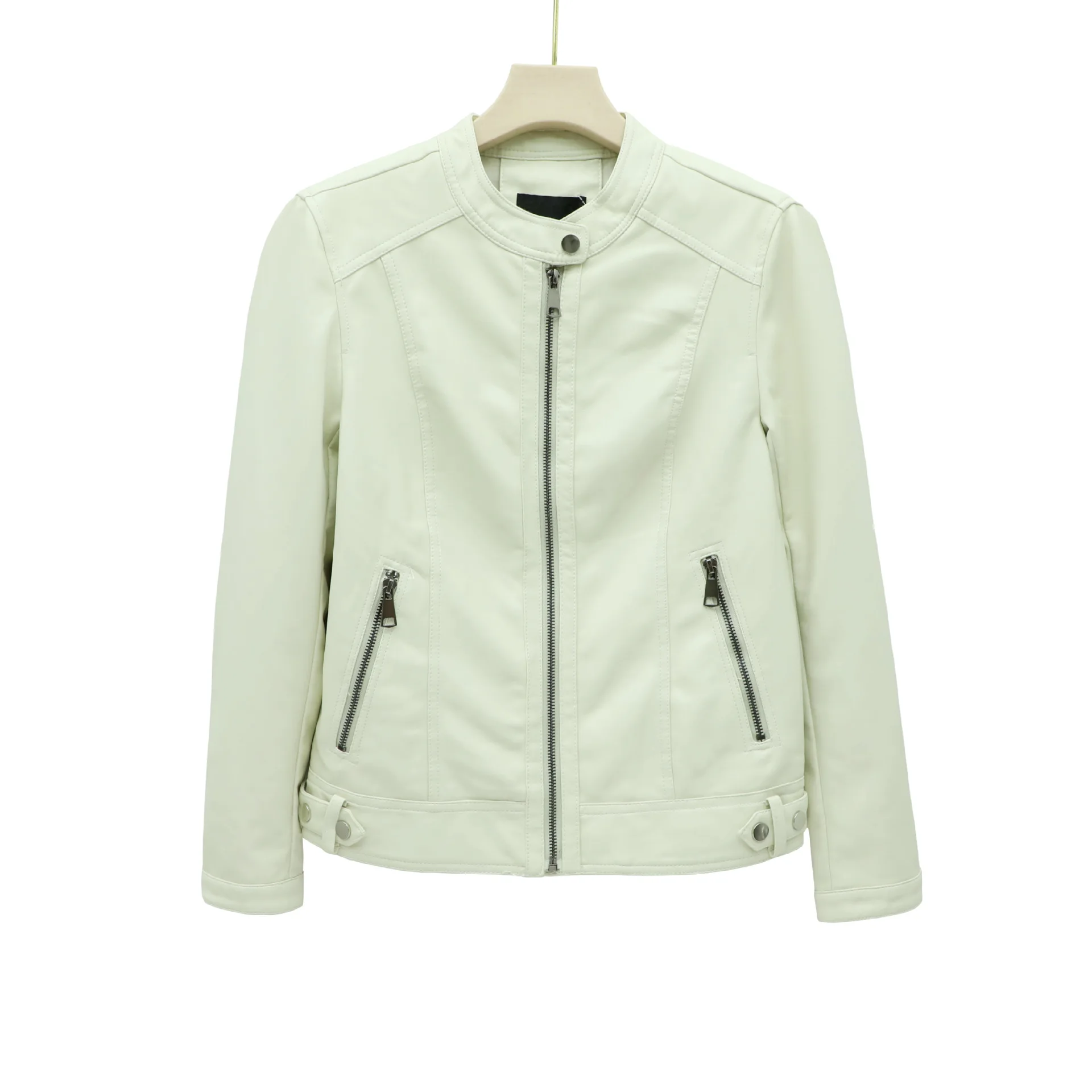 Veste en similicuir pour femme, veste en cuir PU, style printemps et automne, col rond, mode décontractée, polyvalente, chimmotard, nouveau, 2024