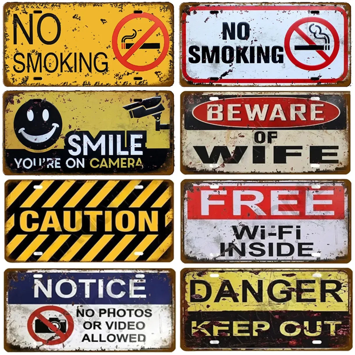 HD Tin Sign, Vintage Funny Warning License Plate Metal Wall Art, Retro No Smoking Caution Decor for Bar Man Cave, Humorous Notic