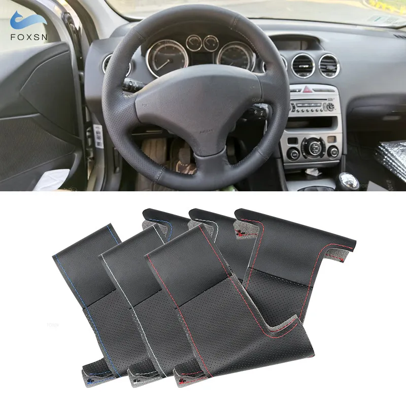 

For Peugeot 308 Old Peugeot 408 Perforated Microfiber Leather DIY Hand-stitched Steering Wheel Cover Protective Trim