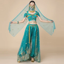 Cosplay Clothing  2023 New Halloween Costume Female Jasmine Princess Carnival Festival Bollywood Belly Dance Wear Veip Top Pants