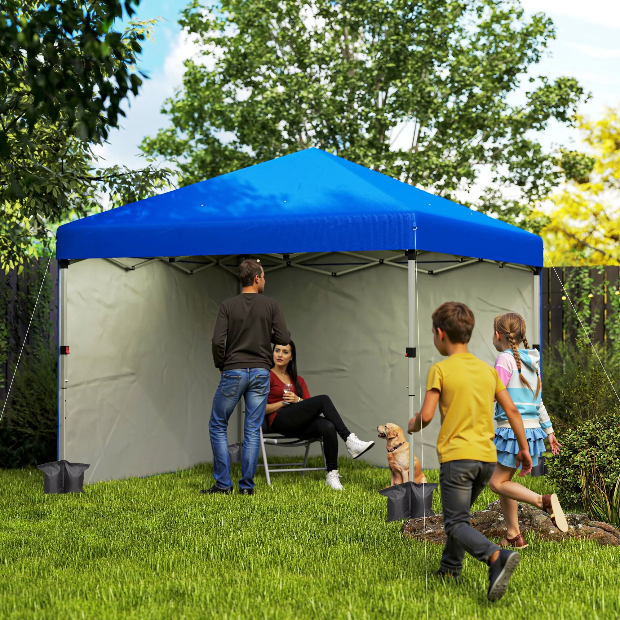 Outsunny 3 x 3 (M) Pop Up Gazebo, UPF 30+ with 2 Sidewalls, Leg Weight Bags and Wheeled Bag, Height Party Tent Event Shelter
