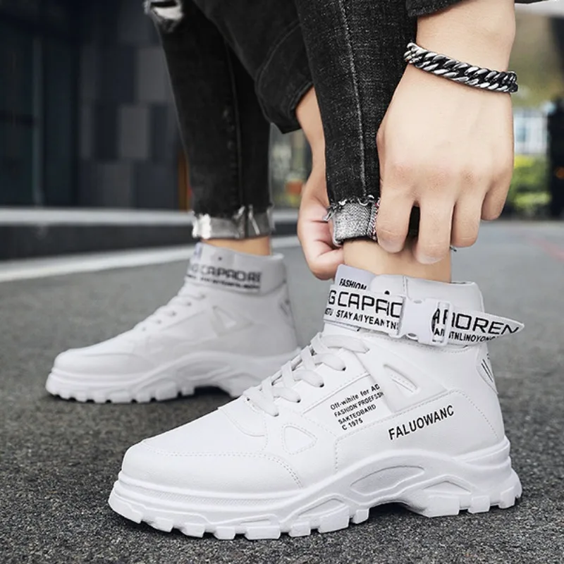 Fashion Trend Men High Top Leather Boots Spring British Platform Ankle Boots Outdoor Breathable Casual Tooling Shoe Botas Hombre