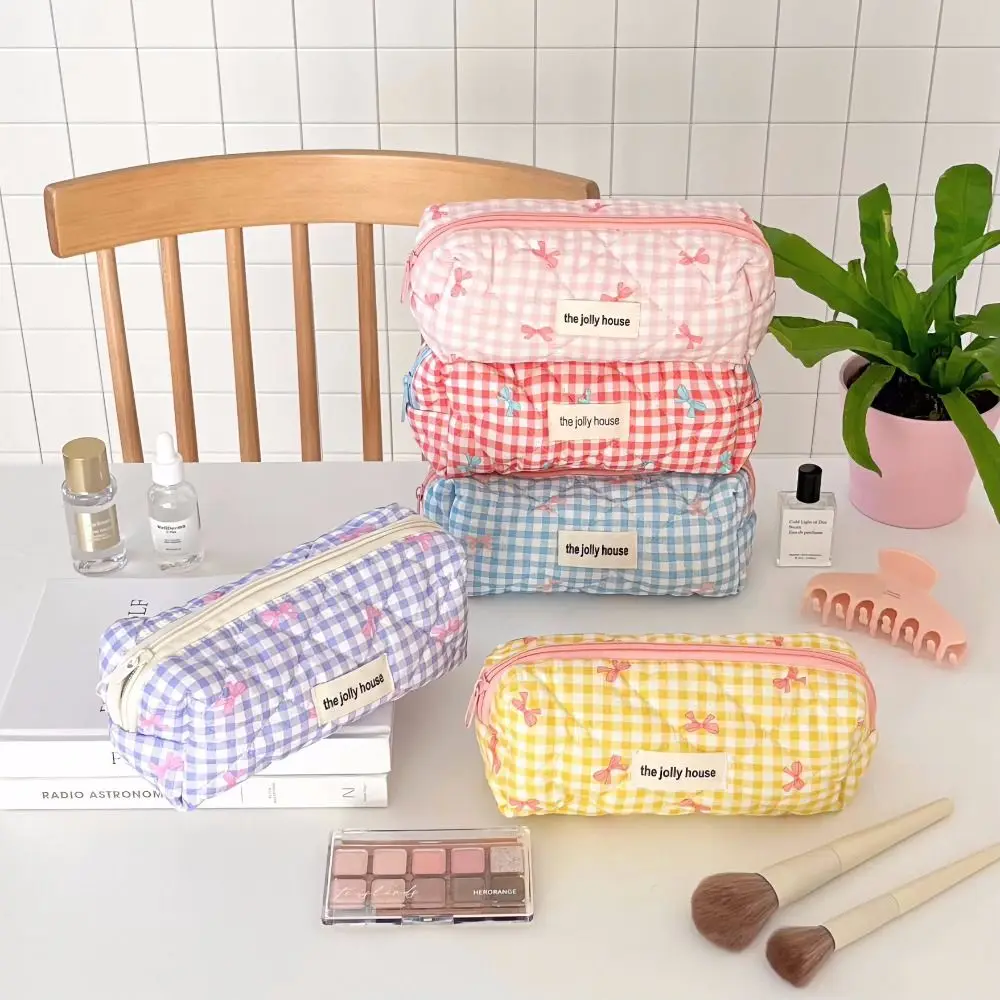 Student Large Capacity Bowknot Pen Bag Creative Floral Storage Bag Multi-function Stationery Organizer Cosmetic Bag