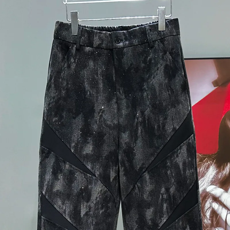 HKSH ฤดูใบไม้ผลิฤดูร้อน Men's Original Design American High Street Niche Vintage กางเกงยีนส์ Patchwork หล่อตรง Chic กางเกง HK8389