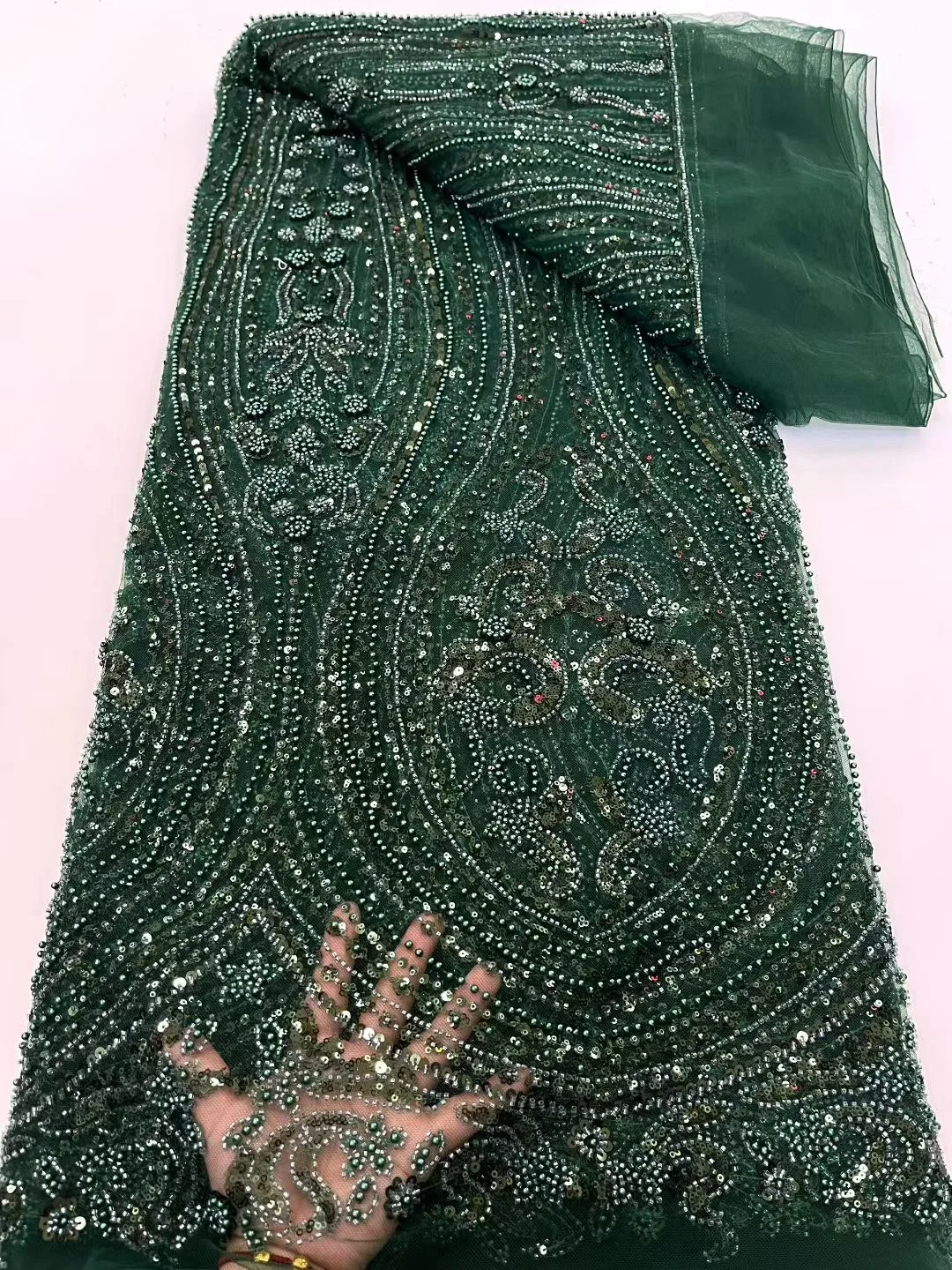 2026 African Beaded Groom Lace Fabric High Quality French Mesh with Sequins Nigerian Wedding Dress Fabric for Sewing