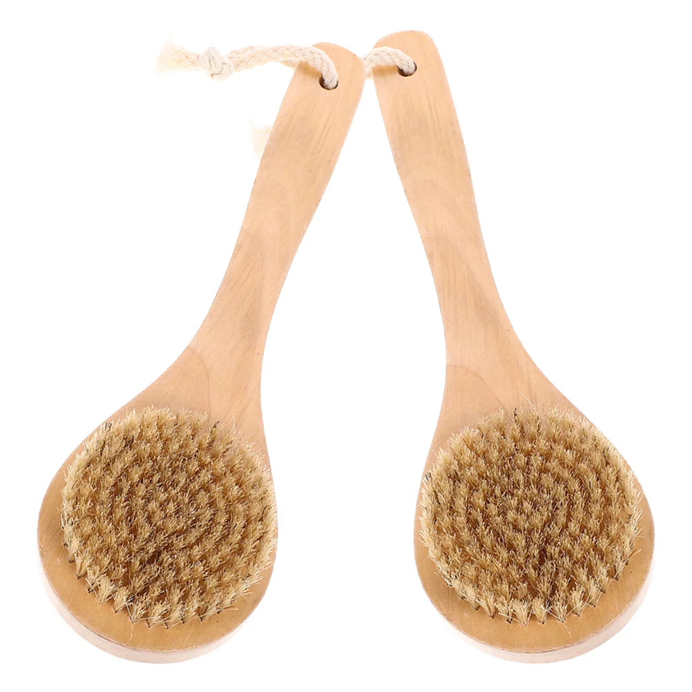 

2Pcs Bamboo Handle Bath Brush Effective Exfoliation Gentle Skin Short Handle All Body Areas Reach Bath Exfoliating Brush