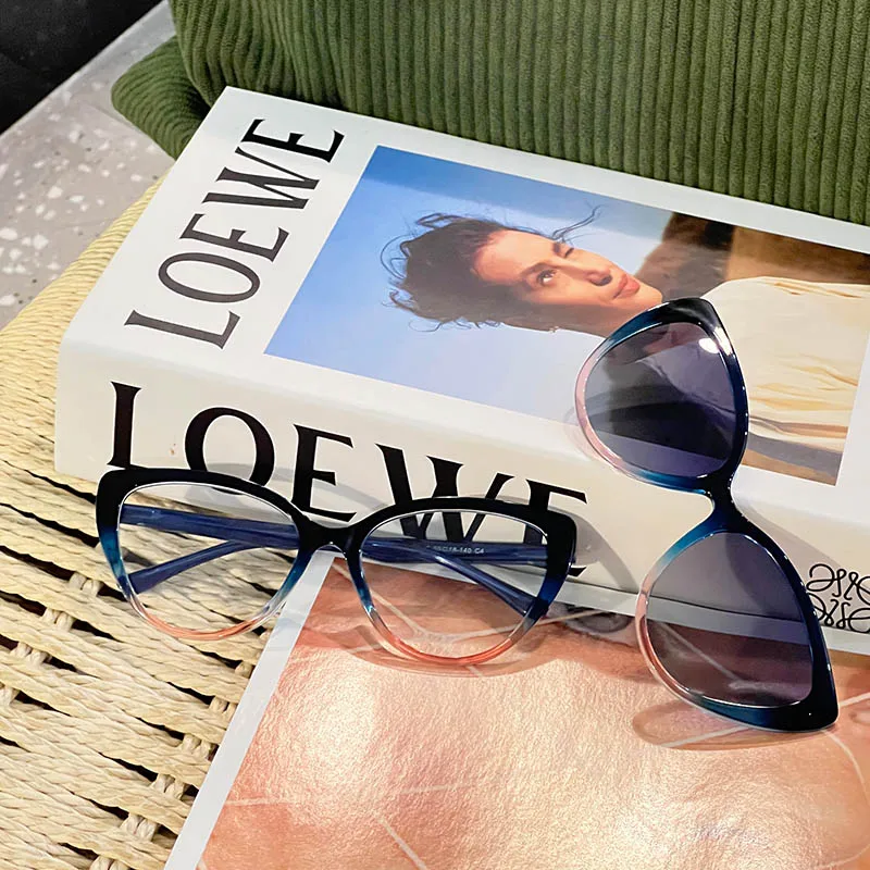 Ceofy Acetate Men Women Fashion Myopia Glasses Frame Retro Polarized Sun Clip Magnet Optical Sunglasses Prescription Eyeglasses