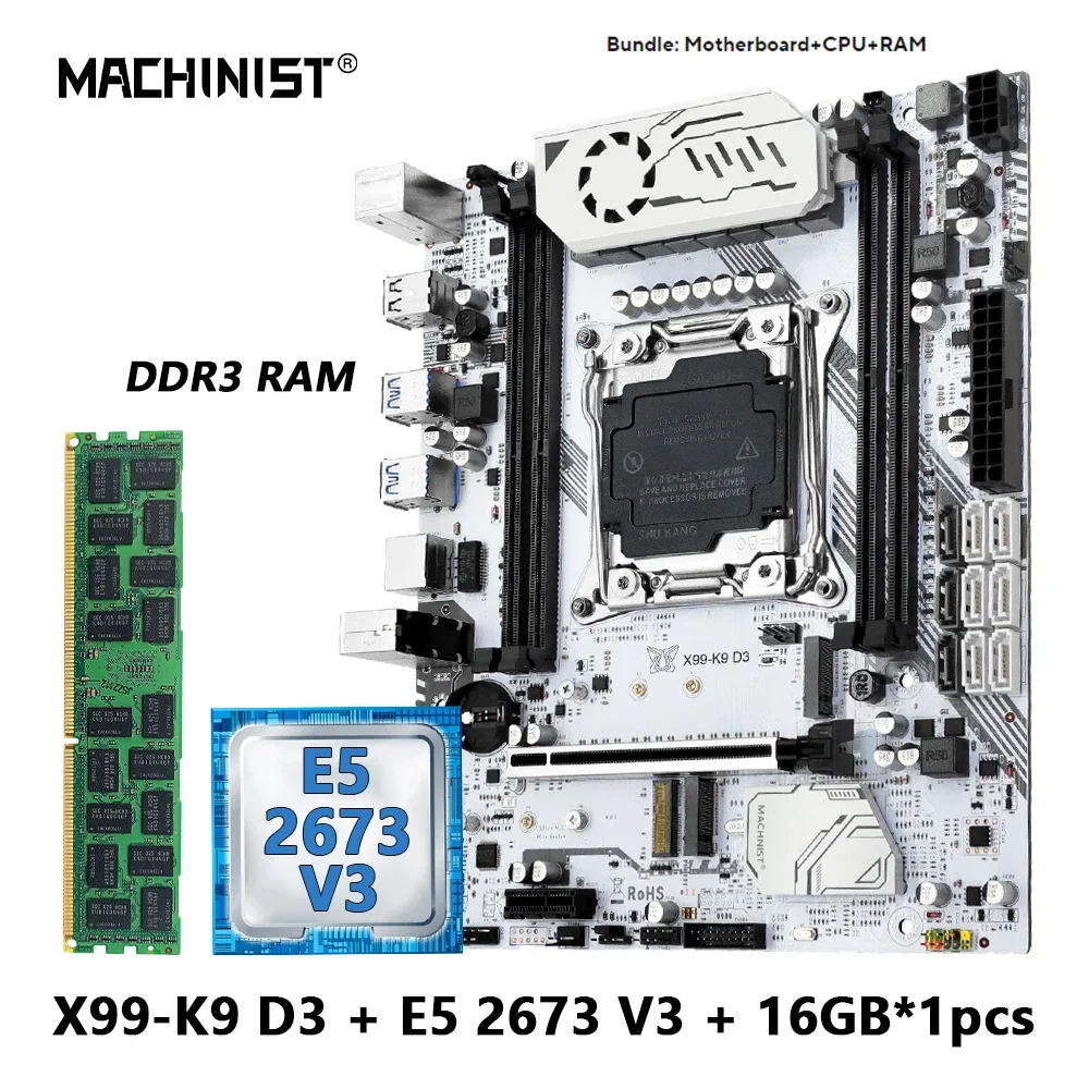 MACHINIST X99 Scheda madre Combo Intel Xeon E5 2673 V3 CPU DDR3 1*16GB RAM LGA 2011-3 Set Kit X99 K9-D3 Memoria a quattro canali
