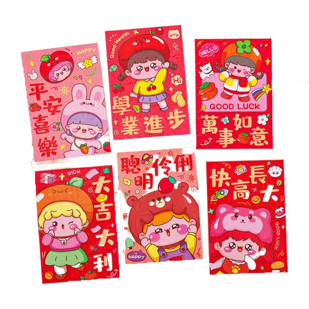 

Набор из 6 красных конвертов с милым дизайном к Году Змеи, утолщенные, премиум-класса, новогодние, с мультяшными персонажами, 2025, подарочные конверты-талисманы