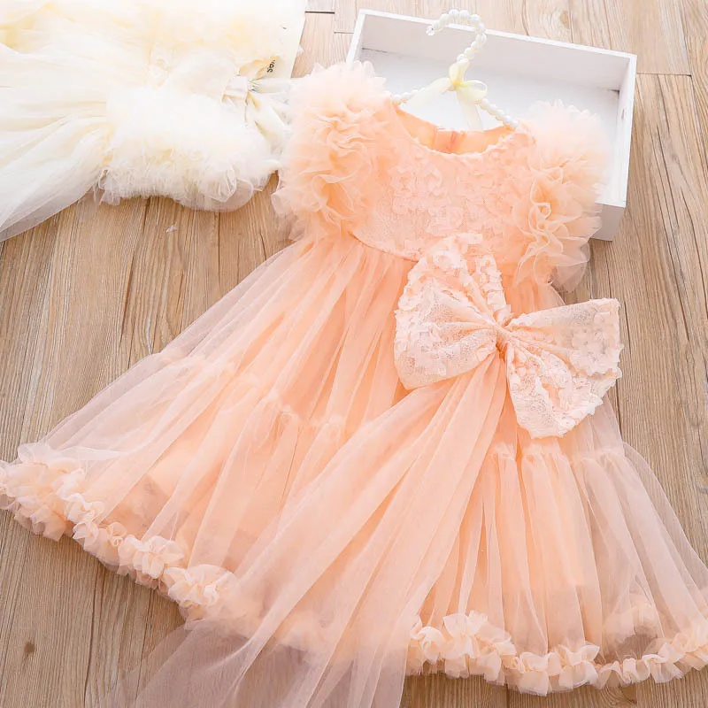 

Girls Big Skirt Tutu Dress 2023 Summer New Kids Puffy Princess Dress Give Bow Veil Party Dress for Kids Girl