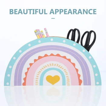 สายรุ้งรูปผู้ถือปากกาดินสอกล่องแปรงแต่งหน้าผู้ถือ Desktop Organizer โรงเรียนเครื่องเขียนอุปกรณ์สํานักงาน