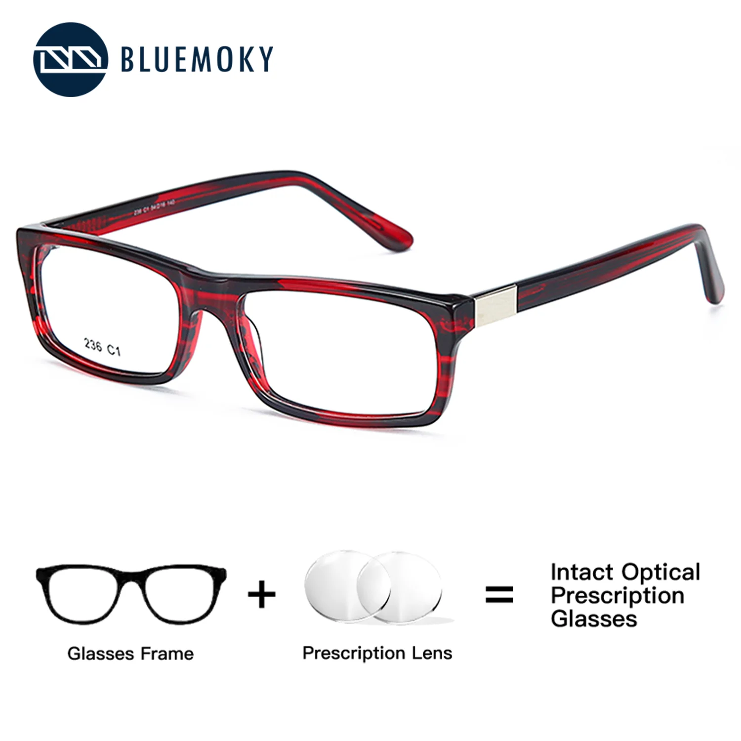 BLUEMOKY Handmade Acetate Men Women Rectangle Prescription Custom Glasses Square Multifocal Glasses Anti Blue Light Photochromic