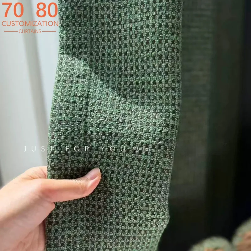 New Classic Green Plaid Jacquard Weaving Thickened Blackout Curtains for Living Room Bedroom French Window Customized