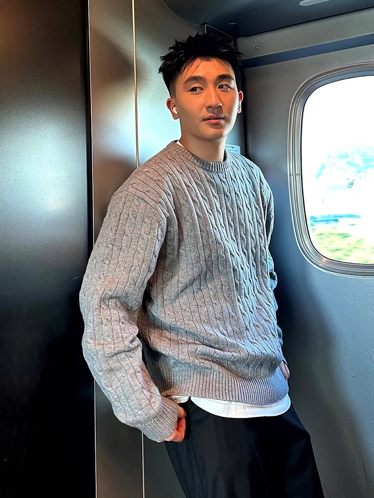 

American Retro ey Tweed round Ne Sweater ex Casual Knitted irt Base Layer Top for Couples Autumn Warm Faion