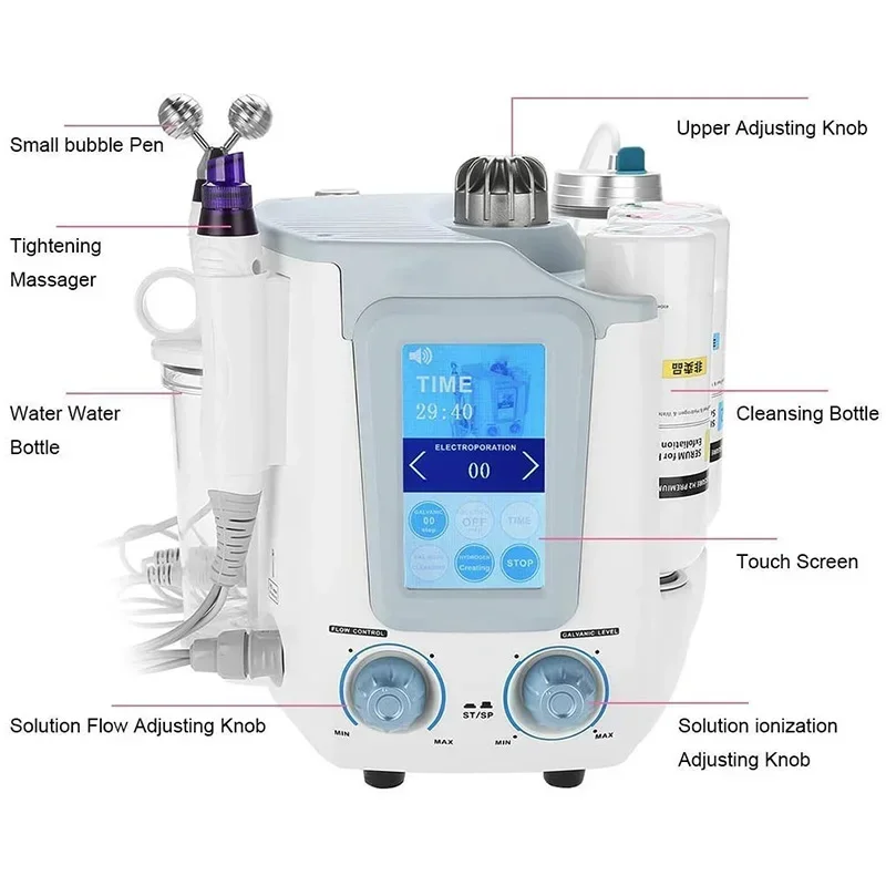 6 in 1 Nano Bubble Facial Machine  Blackhead Removal Hydrogen Oxygen Facial Therapy & Anti-Aging Skin Care for Glowing Face