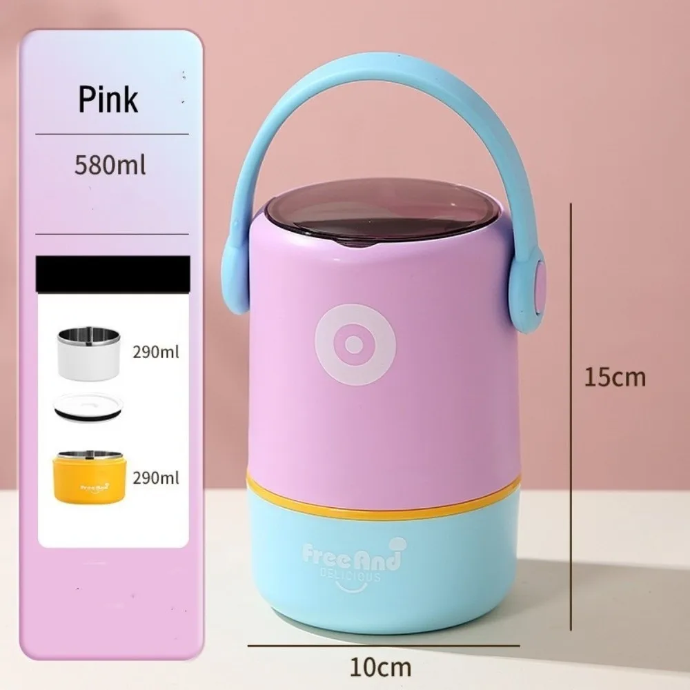 

580ml/820ml Thermal Lunch Box Stainless Steel Double Layer Insulated Box Leak-Proof Sealed Food Soup Container for Office&School