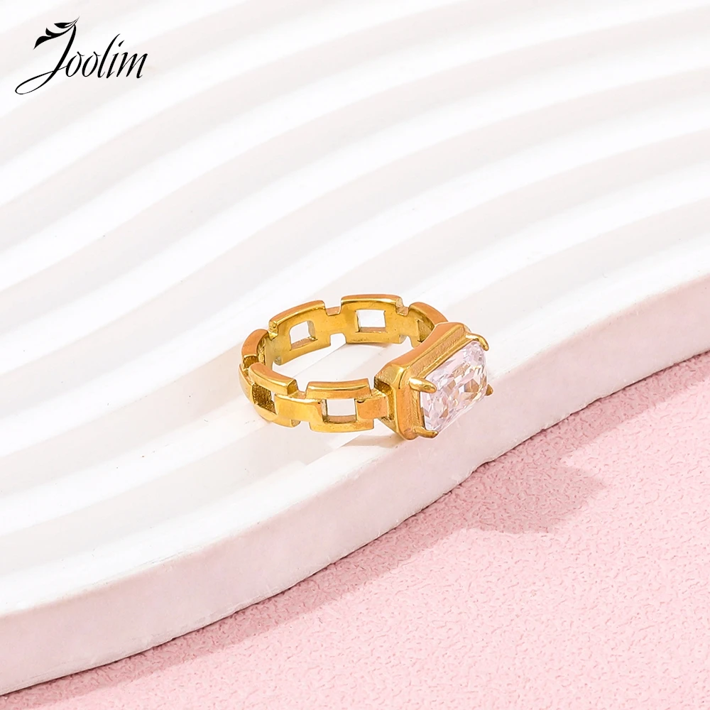 حلقة من الفولاذ المقاوم للصدأ للنساء ، سلسلة مجوفة ، زركونيا مربعة مكعبة ، PVD عالية الجودة ، لا تتلاشى ، اتجاه الموضة ، مجوهرات ، بيع بالجملة #2