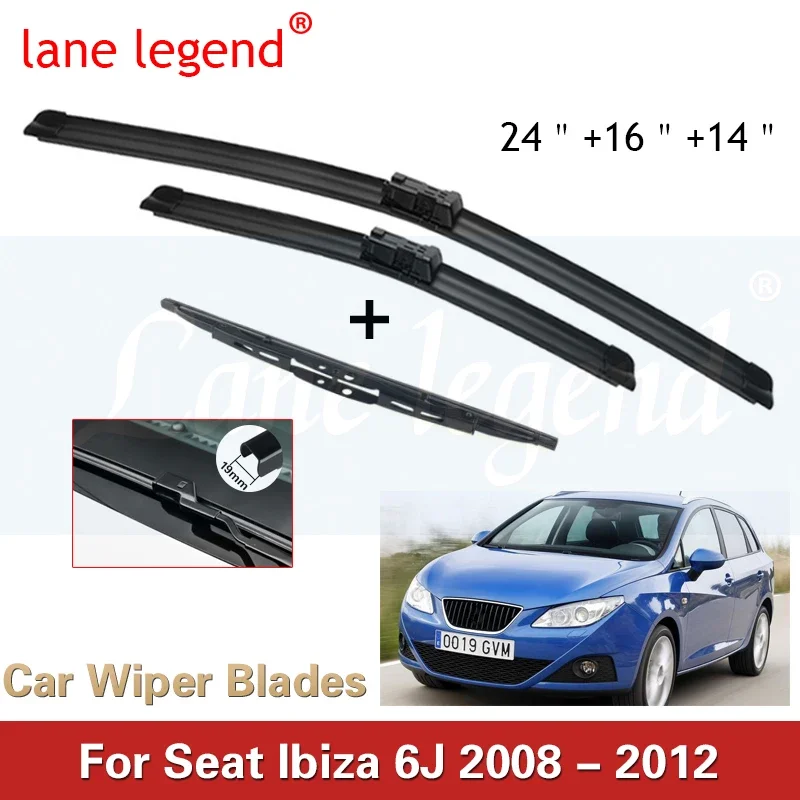 For SEAT Ibiza 6J 2008-2012 Car Front Rear Wiper Blades Soft Rubber Windscreen Wipers Auto Windshield 24\