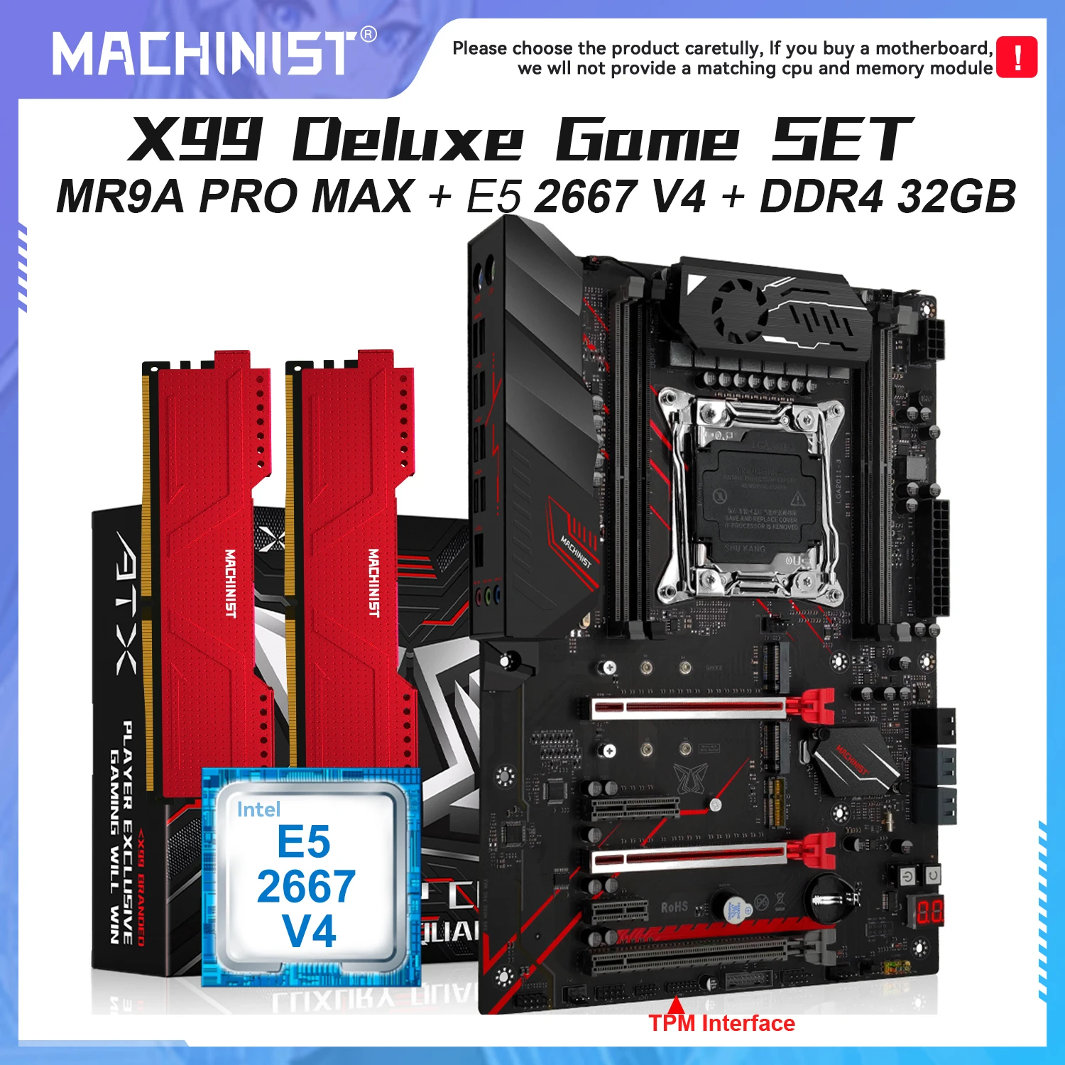 MACHINIST X99 Motherboard MR9A PRO MAX Kit Xeon E5 2667 V4 CPU Processor DDR4 2x16GB 2133MHz Memory M.2 NVME TPM2.0 ATX USB3.0