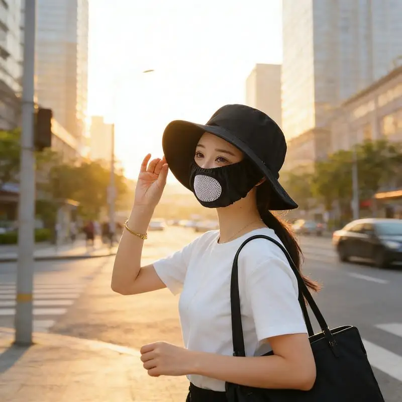 Outdoor Floral Tea Picking Cap Wide Brim Anti-UV Sun Hat With Breathing Hole Mask Neck Protection Sun Visor Cap For Women