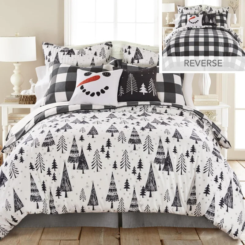 

North Star Extra Large Bedding Set Holiday Pine Black and White Microfiber Zipper 3-Piece Bedding Set No Quilt