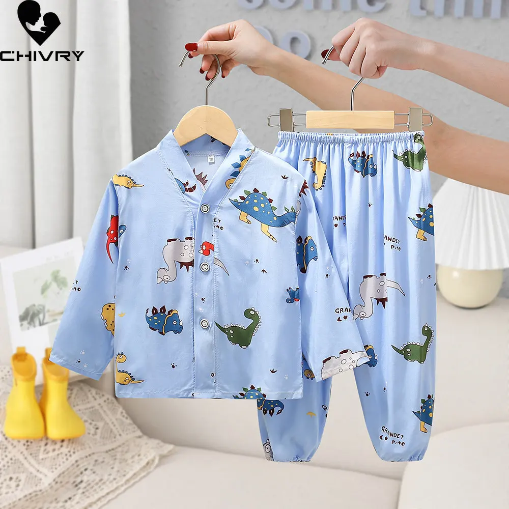 New 2023 Kids Boys Girls Pajamas Fashion Cartoon Print Long Sleeve Shirt Tops with Pants Baby Summer Casual Sleepwear Homewear