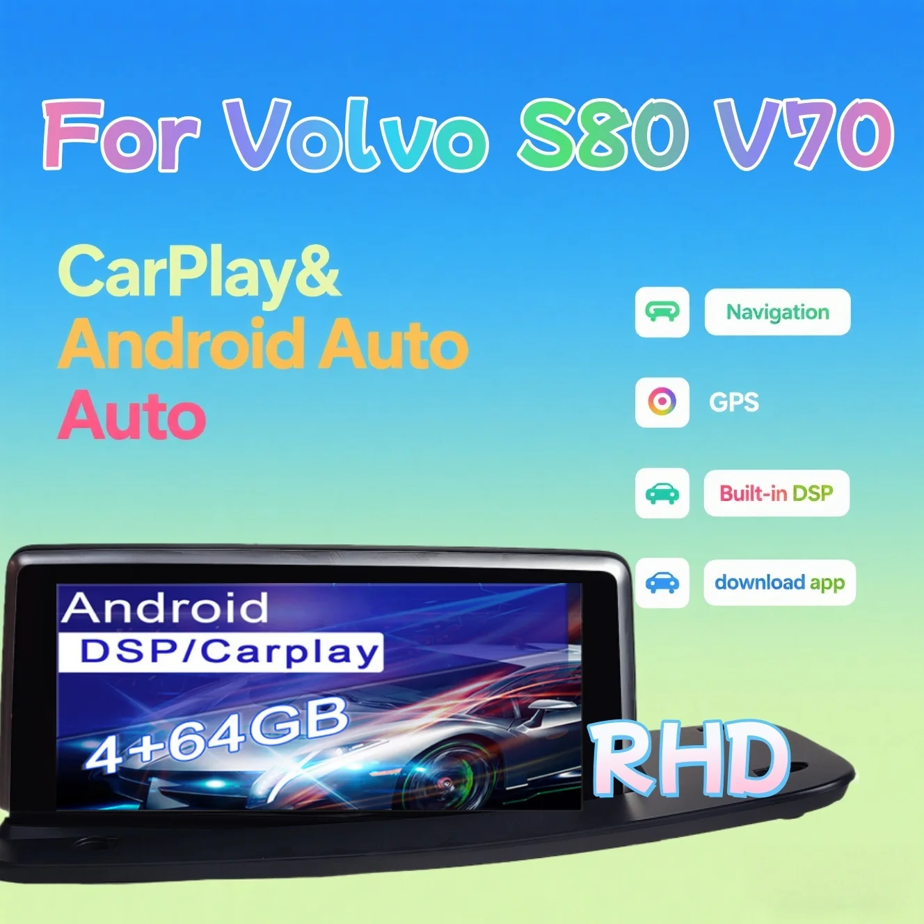 Rádio automotivo lhd 8.8 "android13 para volvo s80 v70 2004-2011 navegação gps reprodutor multimídia vídeo carplay unidade central estéreo automática dps