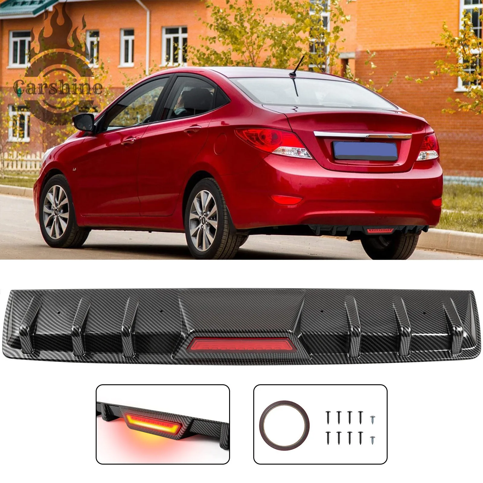 

For Hyundai Accent 2010 Rear Bumper Diffuser w/LED Brake Stop Tail Light Spoiler