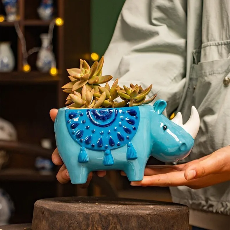 Creative Cow-Shaped Succulent Planters Rustic Terracotta Breathable Ceramic Plant Set Green Plants Hydroponics