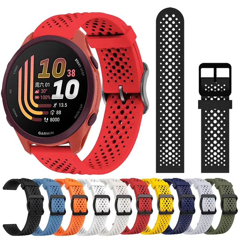 22mm 20mm Atmungsaktives Silikonarmband für Garmin Forerunner 70 170 55 158 165 255 265 245 970 745/Vivoactive 6 5/Venu SQ 2 3 4 45mm