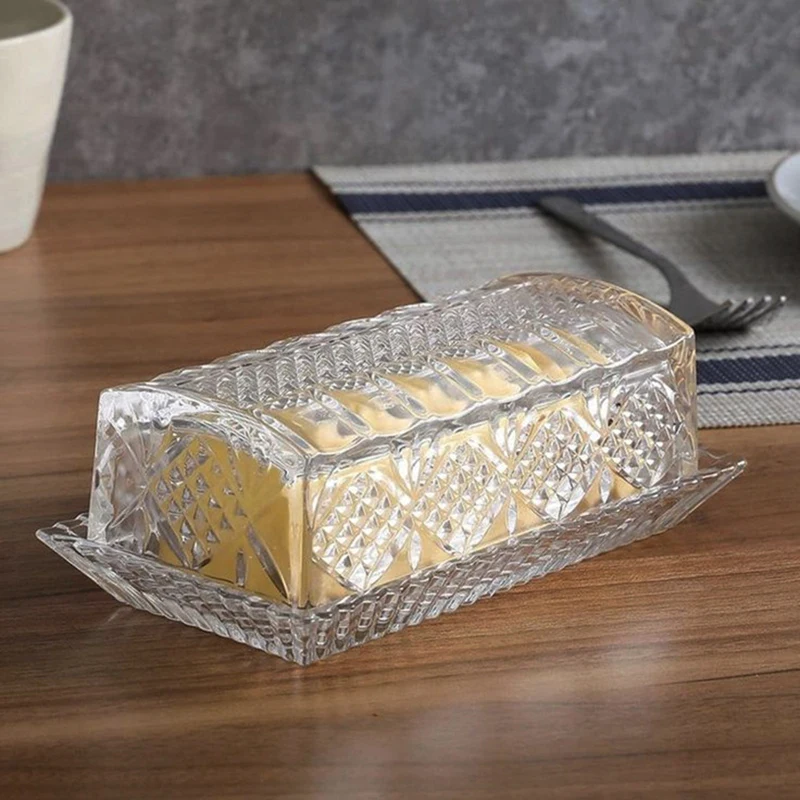 Glass Butter Dish For Countertop Butter Holder Container Plate Covered Keeper Holder Serving Cheese