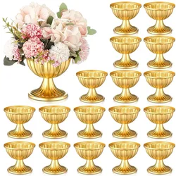 Mini Gold Flower Vase for Centerpieces Wedding Metal Urn Planter Vase 3.7 Inch Tall Trumpet Home Flower Holder for Anniversary