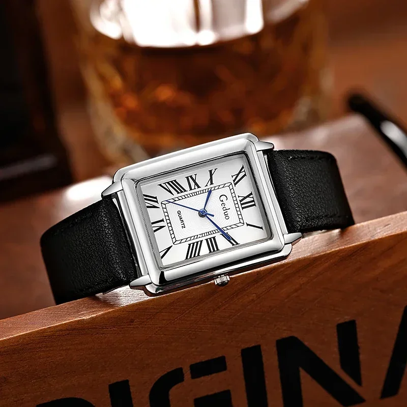 New Fashion Luxury Designer Rectangle Dial Quartz Watch Men Leather Band Casual Wrist watch Relogio Masculino uhren herren reloj - Image 4
