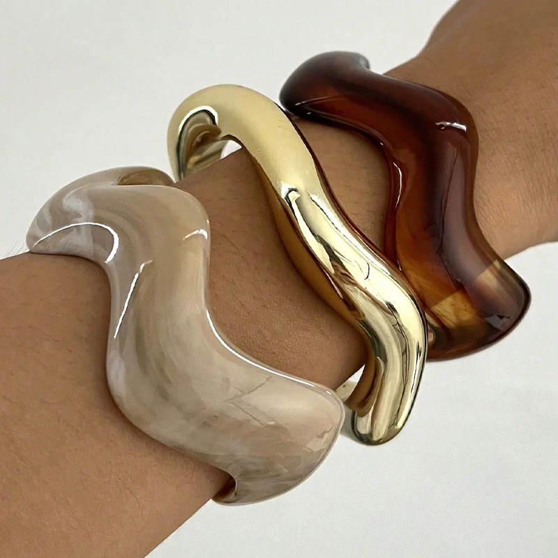 3Pcs Irregular Wavy Cuff Bangle Set For Women Resin Chunky Wave Bracelets Minimalist Stackable Wristband Trendy Jewelry Gift New image 2