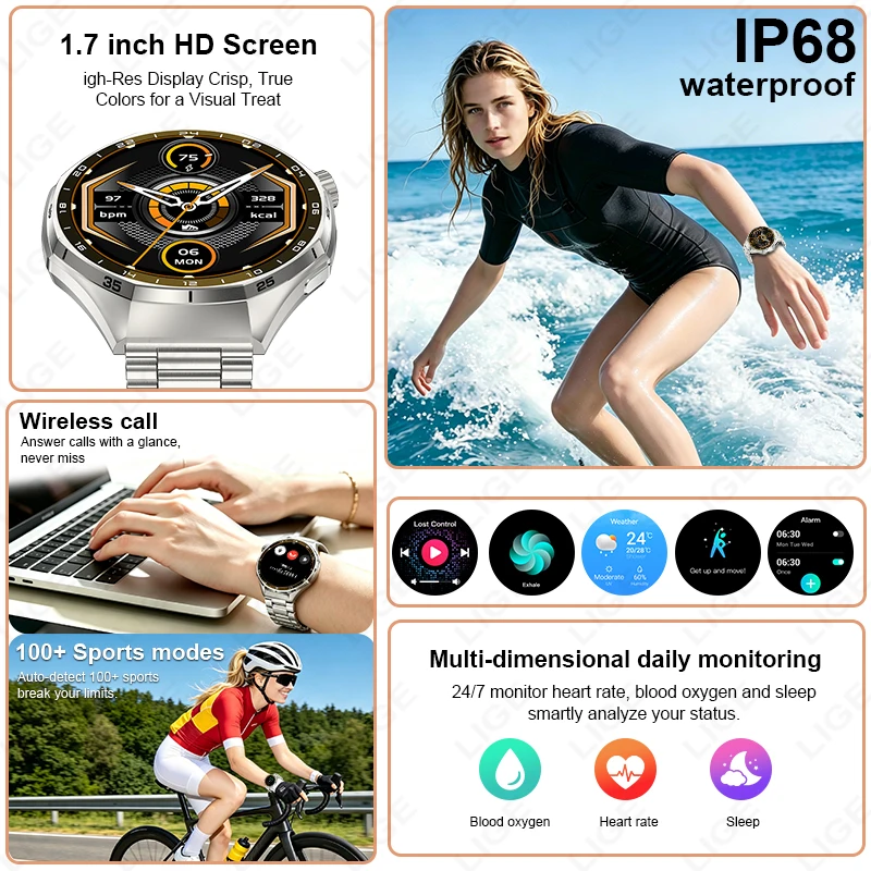 2026 Men's Smart Watch Military T-Rex3 Ultra 1000mAh Battery IP68 Waterproof Flashlight Heart Rate Sports tracker Smartwatch Men