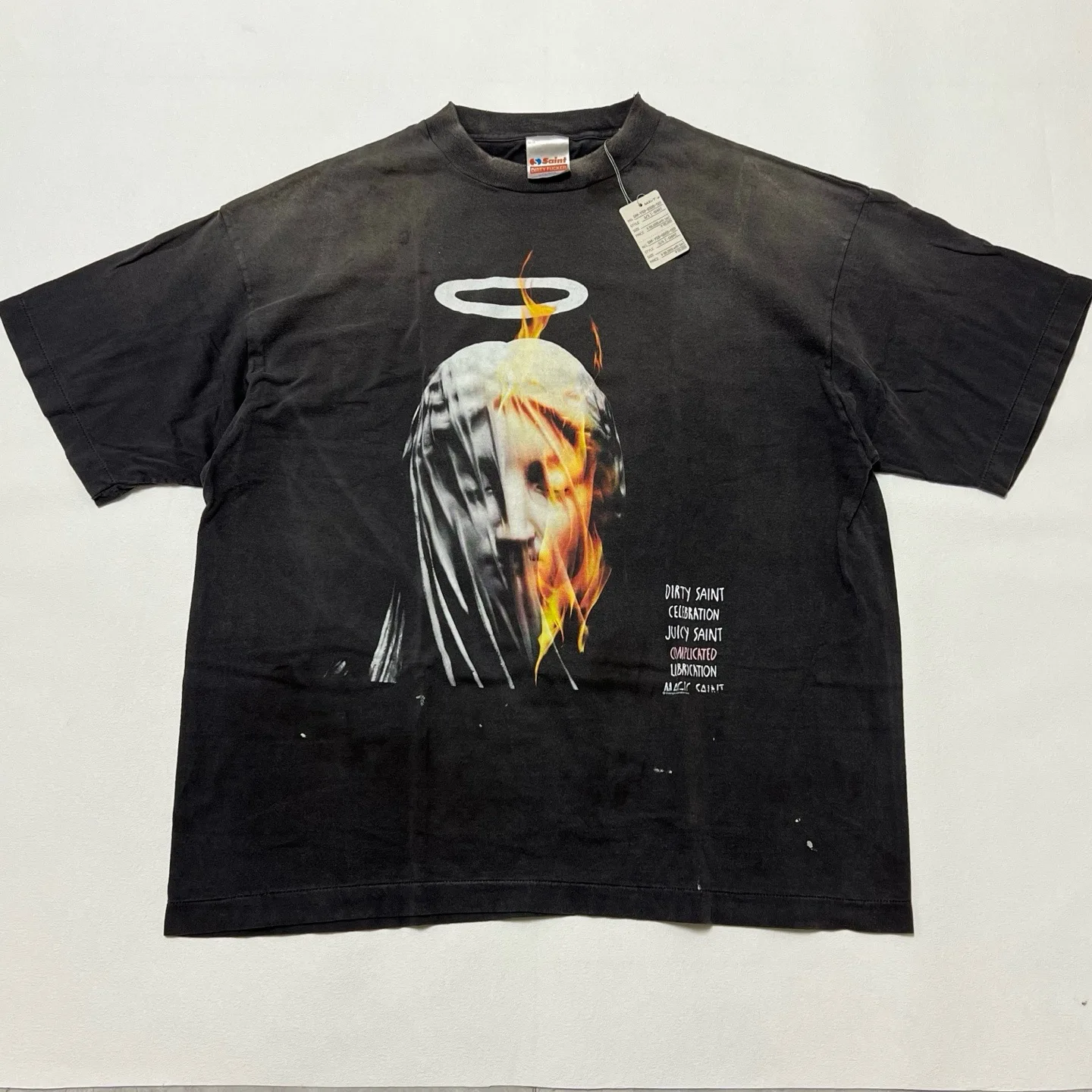 Saint Mxxxxxx Angel Portrait Print round Ne ort Sve Vintage Waed Devil Daddy T-irt Loose Fit Pure Cotton Youth Trend