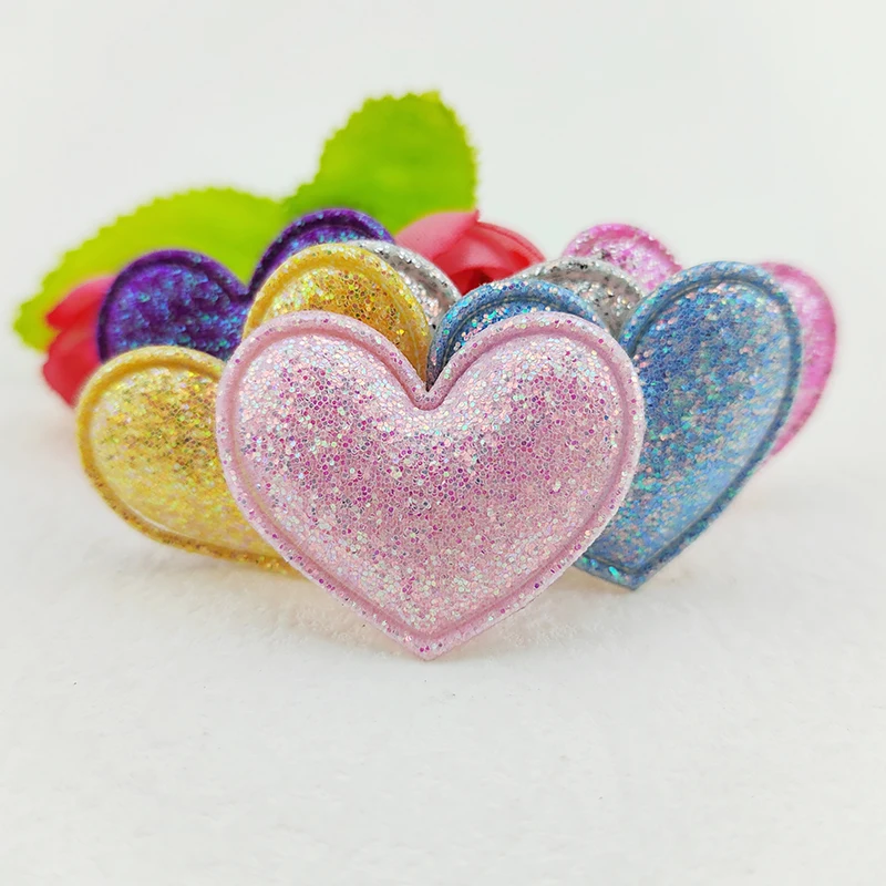 100 Stück 3,5x3 cm Glitzer-Herz-Stoffapplikationen für DIY-Nähprojekte, Kopfbedeckungen, Haarspangen, Schleifen-Dekorationen und Aufnäher für Kleidung und Hüte – Detail 6
