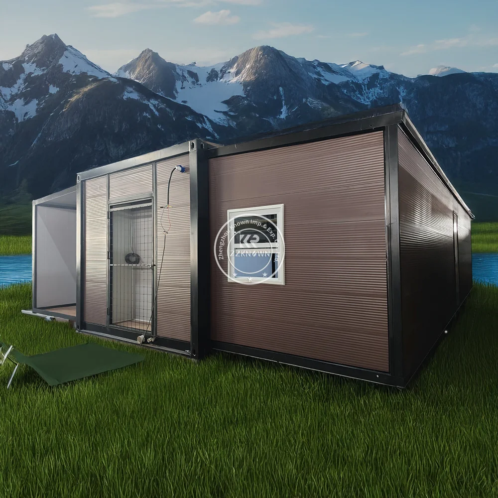 บ้านคอนเทนเนอร์พับสําเร็จรูปที่ขยายได้บ้านคอนเทนเนอร์เหล็กโมดูลาร์เคลื่อนที่ขนาด 20 ฟุตพร้อมห้องน้ํา