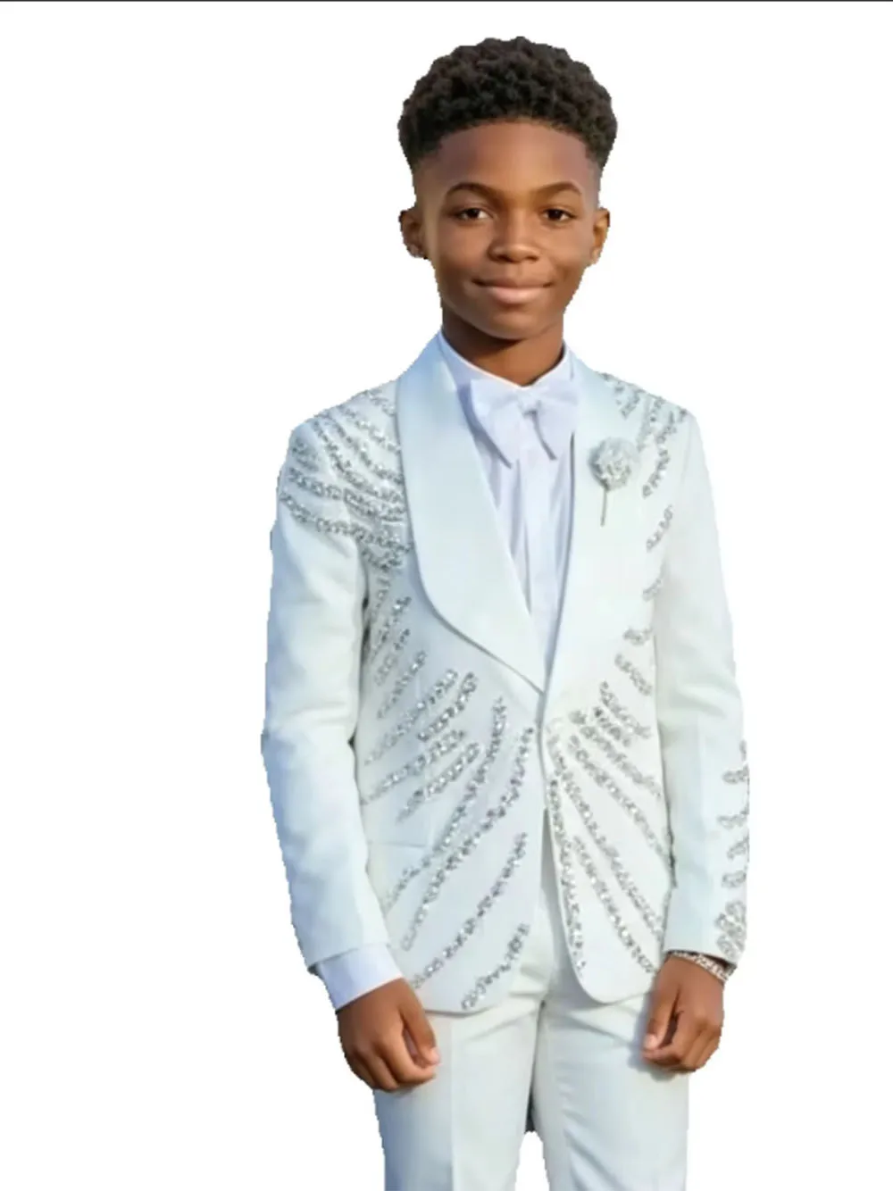 Sparkly Crystals Beading Boy Suit For Wedding Shawl Label Kids Prom Blazer Pants 2 Piece Sets Children Birthday Party Tuxedos