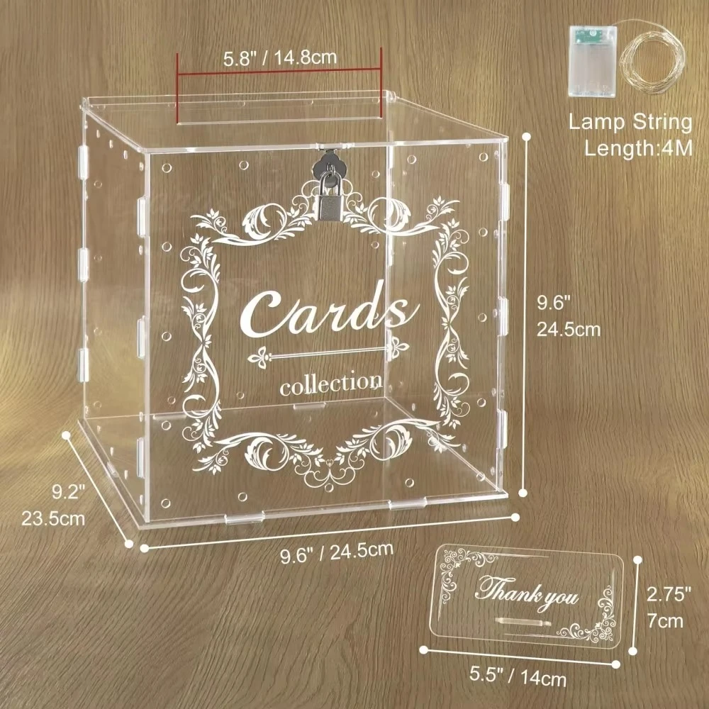 

Large Clear Acrylic Wedding Card Gift Box with Lock Letter Envelope Style for Birthday Parties Graduations Showcase Decorations