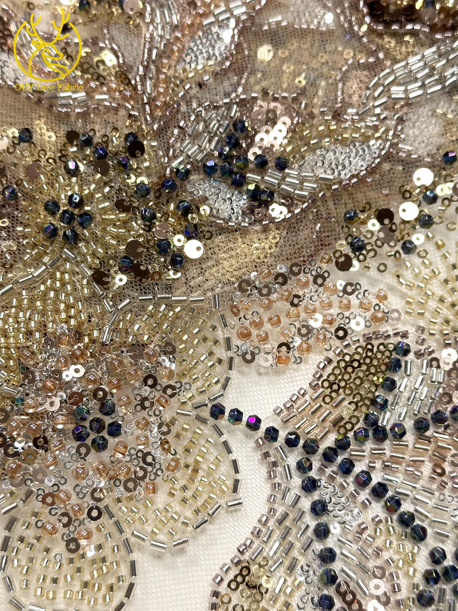 Grüner, luxuriöser, schwerer Perlenstoff 2026, hochwertiger afrikanischer Pailletten-Mesh-Spitzenstoff, geeignet für Damen-Hochzeitsfeiern – Detail 19