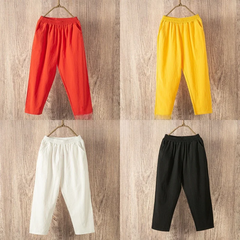 

Summer Thin Cotton Harem Pants Women's Slimming Versatile Large Size White Casual Loose Nine Point Rutabaga Trendy Trousers