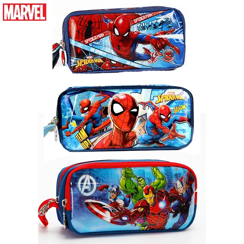 Marvel Anime Movies Pencil Case Avengers Superhero Spider-Man Iron Man Bilayer Large Capacity Pencil Box Student Supplies Gifts